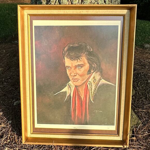 Rare Elvis Presley framed poster by J.M. Garner 1935-1977 Elvis Portrait 21 x 27